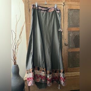 Geru  Brownish/Green Maxi Skirt with Red Paisley Hem